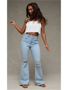 American Eagle Next Level Curvy Ripped Super High-Waisted Flare Jeans